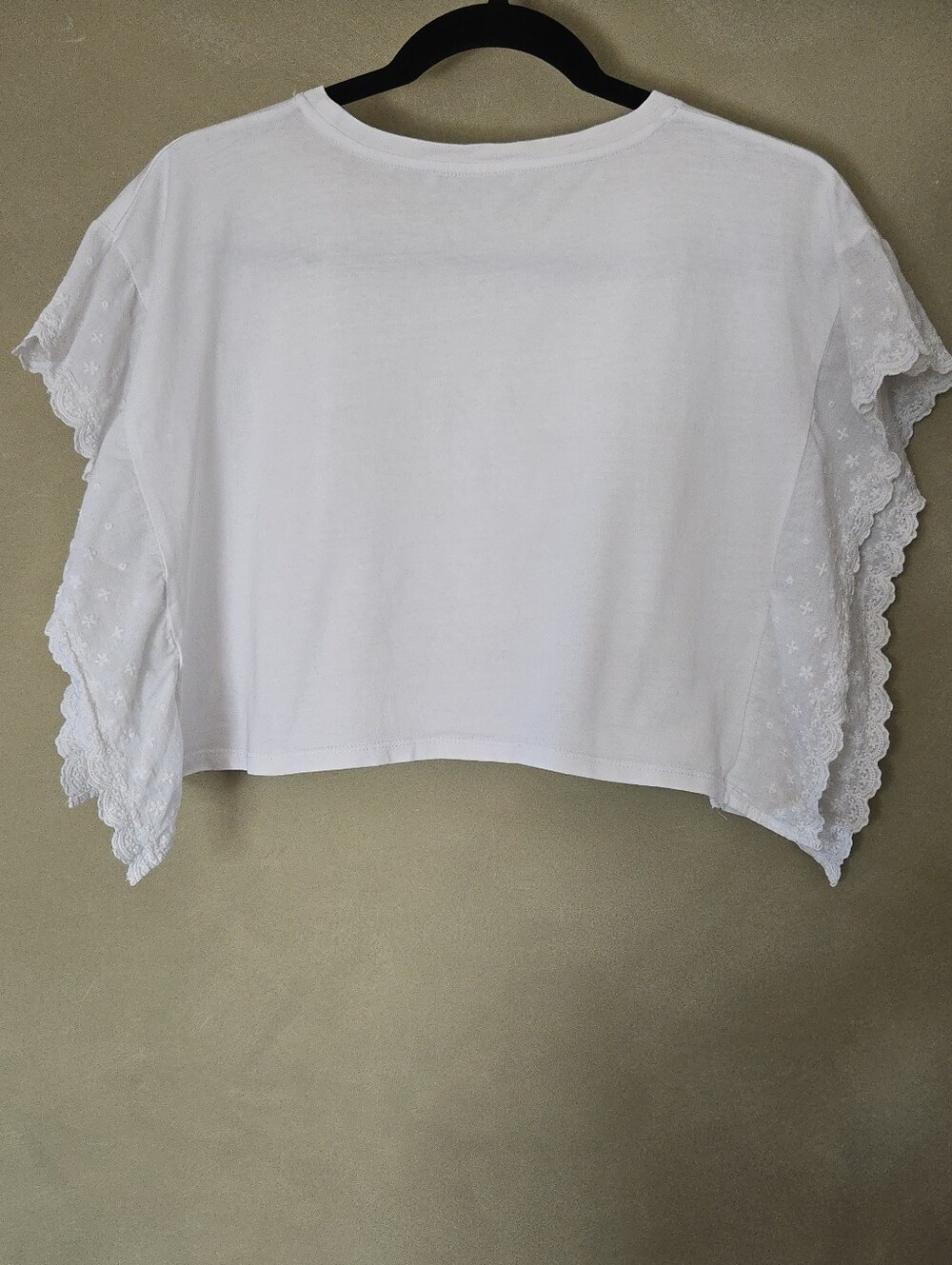 Zara | White Eyelet Lace Flutter Sleeve Top w/ Minor Flaw, Size S - Picture 5 of 10